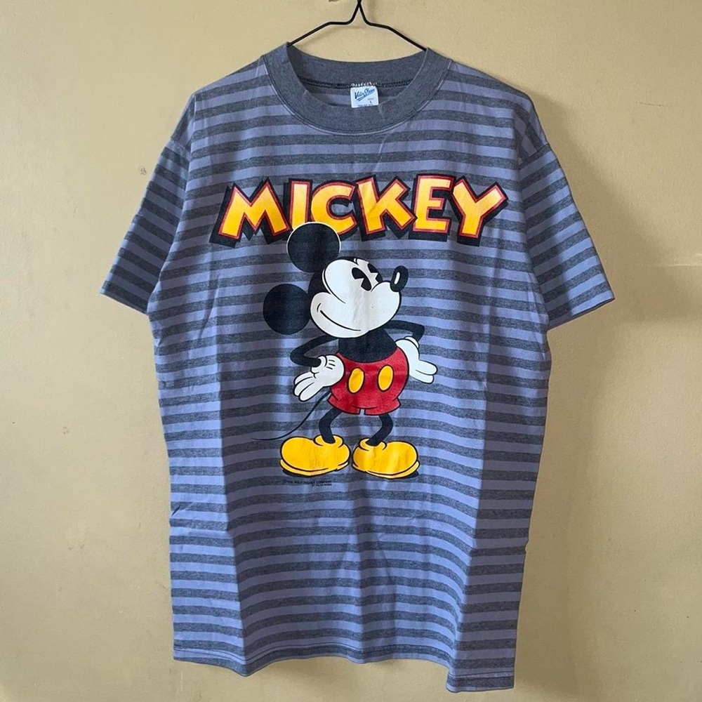 Vintage 90s Original Mickey Mouse Single Stitch Striped T-Shirt